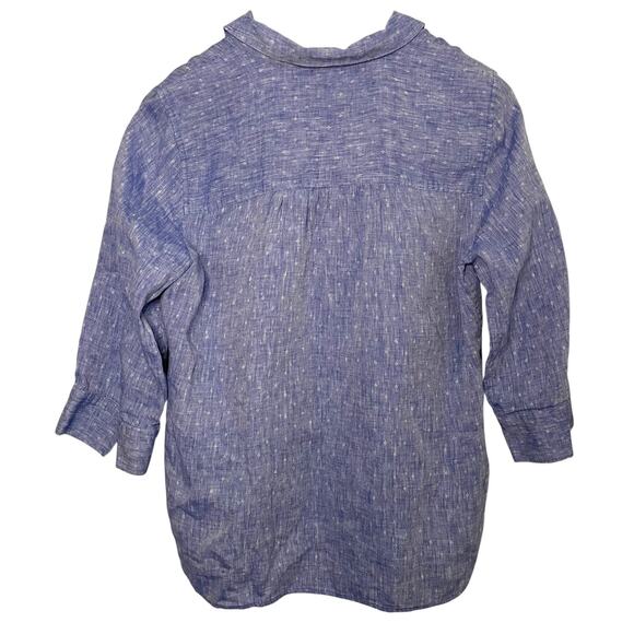 Chico’s No Iron Fresh Chic Linen Button Up Shirt Size 1 Blue Coastal Sailor Chic - Picture 2 of 7